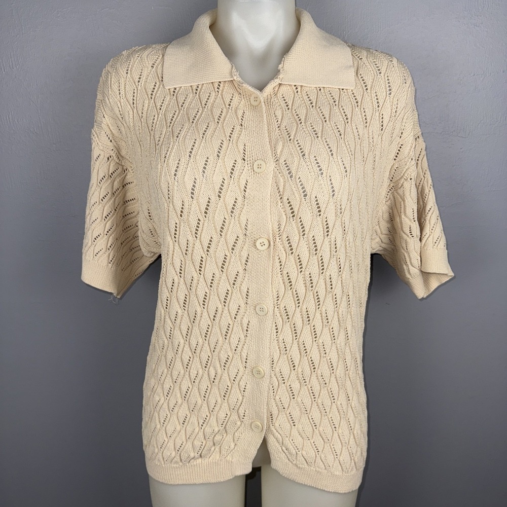 SNDYS Claire Top Women's Medium Beige Natural Crotchet Open Knit